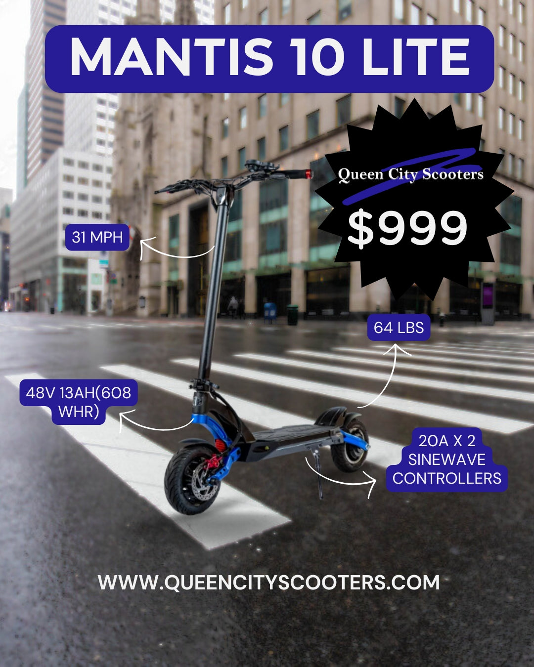 Buy Mantis 10 Lite Electric Scooter - Premium Urban Commuter with Dual Motor Performance